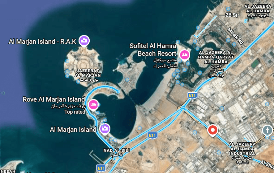 Map showing the Compass Building office location in Al Hamra Industrial Zone, Ras Al Khaimah
